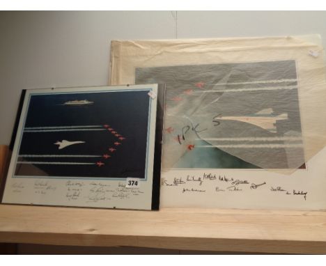 Framed Print of The QE2, Red Arrows and Concorde signed by Crew and 2 other pictures