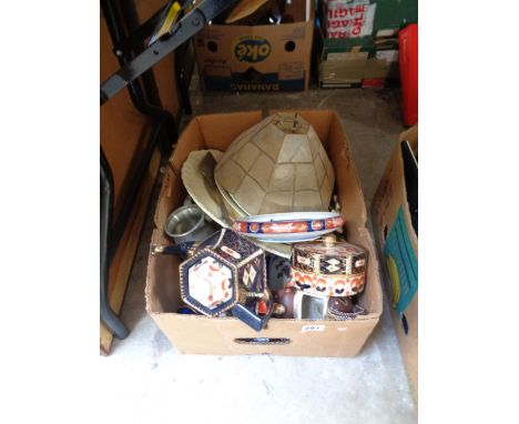 Box of Assorted Studio Pottery and a Shell Retro Lamp shade