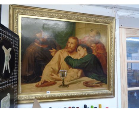 Large 19thC Gesso Gilt Frame with a Print after Adolf Schmitz of Christ