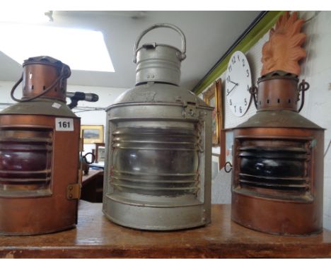 Pr. Vintage Copper Ships lamps and a Painted Port Lamp