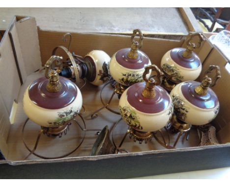 Set of 6 Fox Hunting decorated hanging light fittings