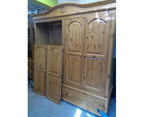 Modern Quadruple Pine wardrobe with drawer base