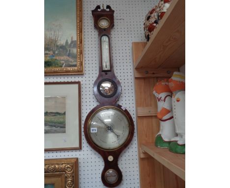 19thC Walnut cased banjo Barometer with inset porthole mirror by A Guarnerio of St Ives