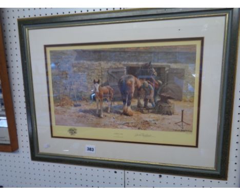 Framed print entitled 'Shoeing Time' by David Shepherd signed in pencil