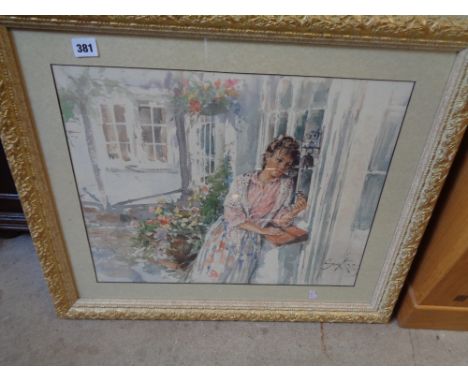 Framed print of a young woman signed Simon King