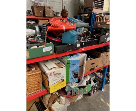 6 boxes of tools and garage ware, together with garden blower, bench grinder, picnic basket, pond matic, Karcher pressure was