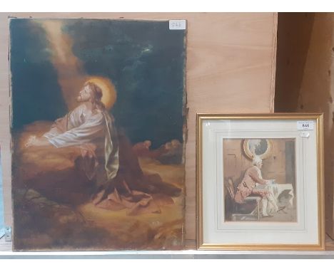 19th century school, oil on canvas, Jesus in the garden of Gethsemane, 40.5cm x 54cm, signed 'M. X.' to lower right, unframed