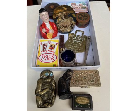 A tray of small collectables including enamel box with dog etc.  