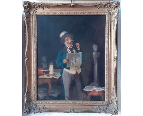 20th century school, oil on canvas, portrait of a man with spectacles, 41cm x 51cm, unsigned, gilt frame.