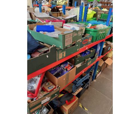 20+ boxes of garageware, tools, electricals to include Makita sander, Makita power planer, Parkside bench grinder, rolls of e