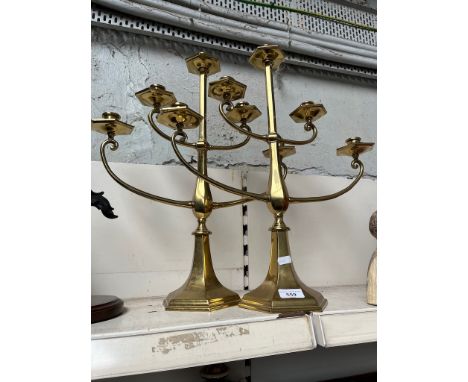 A pair of  5 light brass candelabra  