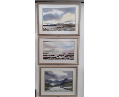 Three Irish 20th century school watercolours by Roger Hay; 'The 12 Pins, Connemara', 'West Cove, Ring of Kerry' and 'Lettterf