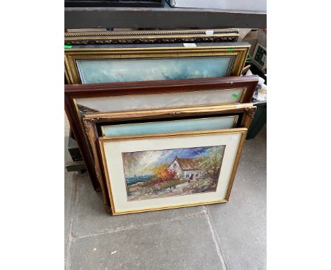 6 oil paintings, large mirror, a print, an oil on board and a tapestry picture, a group of 15 pictures and a  large quantity 