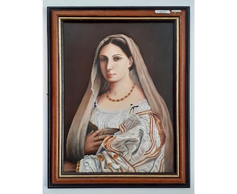 20th century school, oil on board, portrait of a lady, signed 'D WILCOCK', 29cm x 39cm, framed.