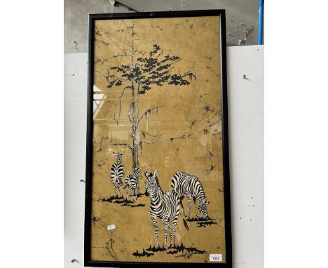 A retro print on linen depicting zebras.  
