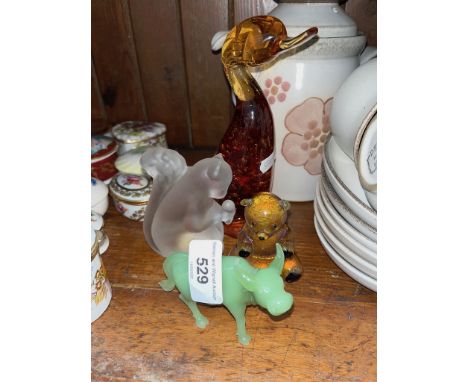 4 x vintage glass animals - Whitefriars 7 ins Dilly Duck, Swedish Reijmyre squirrelllll etc.Condition:- Good, some light scra