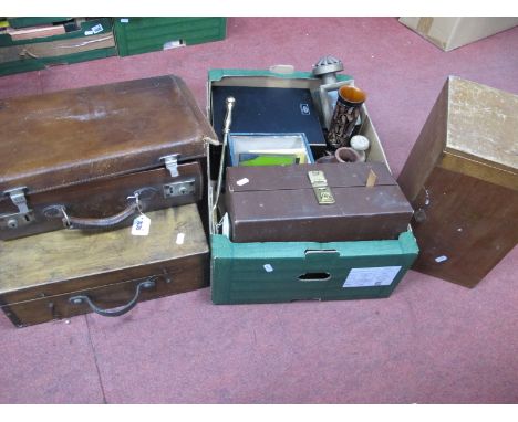 Tasco Deluxe Microscope, vases, coaching lamp, etc:- Two Boxes
