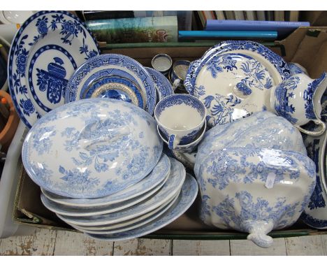 Asiatic Pheasant, Booths, Burleigh Willow Pattern, Masons octagonal jug, and other blue and white table pottery:- One Box.