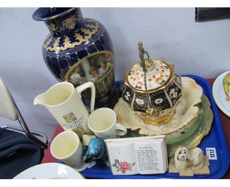 Limoges Style Pottery Vase, 35cm high, Ovaltine mugs and jug, Devon dish, Poole otter, other ceramics:- One Tray