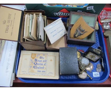 Commemorative Medallions, Cameron Highlanders badge, dominoes, Parker pen, John Player cigarette cards, photographic postcard