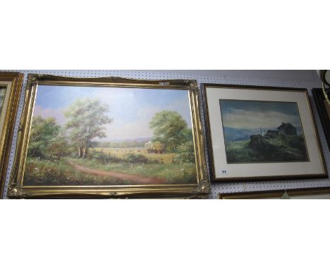 Mercier, oil painting of Children Picking Sheaf's of Corn, signed bottom right, 49.5 x 75cm, together with a Ashley Jackson p