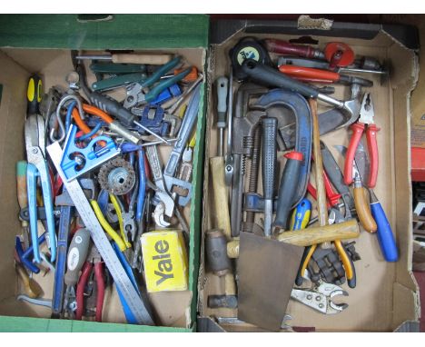 Hand Tools, Record wrench and G clamp, Empire corner rule, etc:- Two Boxes.