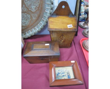 A XIX Century Mahogany Candle Box, with shell inlay, XIX Century rosewood tea caddy and a XIX Century print (3)
