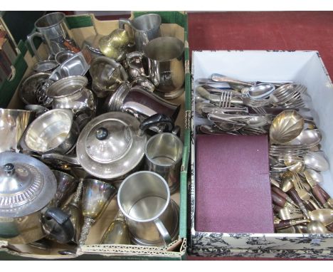 Viners Tea Service, plated tankard, cutlery, goblets, etc:- Two Boxes.