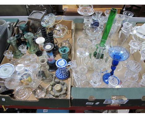 Bohemia and Other Glass Candlesticks, ceramic examples, etc:- Two Boxes.