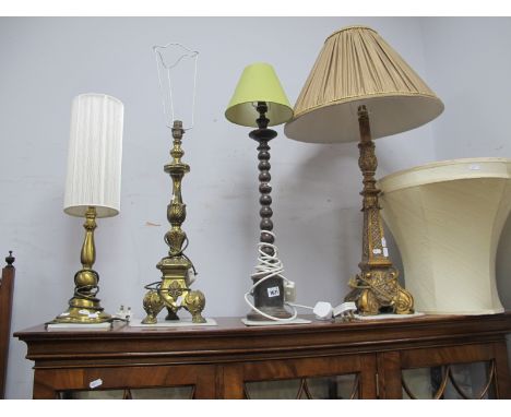 Gilded Brass Table Lamp, and another gilded lamp; together with two other table lamps.
