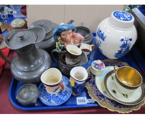A Paragon China Hand Painted Plate, of a Lake with initials bottom right, R.J.K James Dixon pewter tea service, blue and whit
