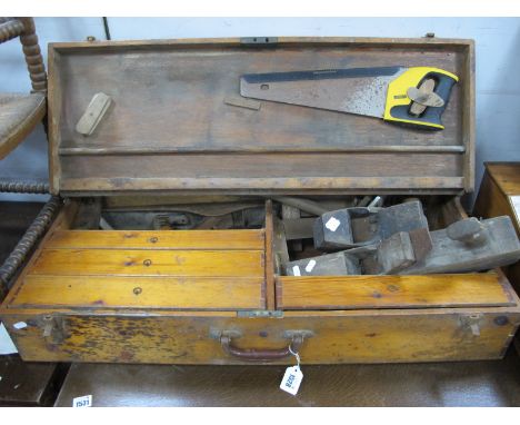 A Pine Tool Carry Box, with four inner drawers, containing many tools 91cm wide.