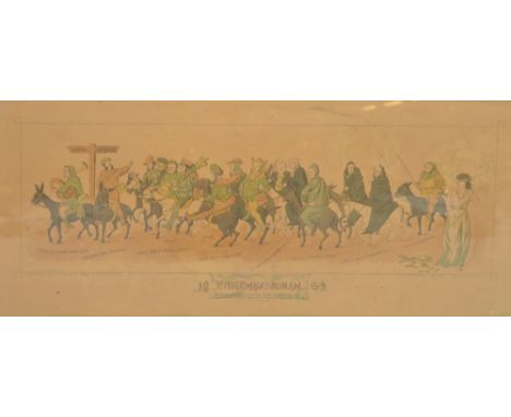AFTER JOSEPH PRIESTMAN ATKINSON; a 19th century hand coloured satirical lithograph 'Ye Pilgrimage to Bedlam 1864', published 