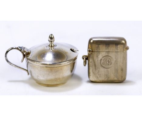 A & J ZIMMERMAN LTD; a George V hallmarked silver engine turned decorated vesta case centred with a circular cartouche initia