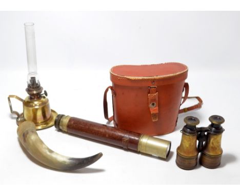 A mixed lot of collectors' items comprising a pair of early 20th century binoculars by Lemaire of Paris and a cased contempor