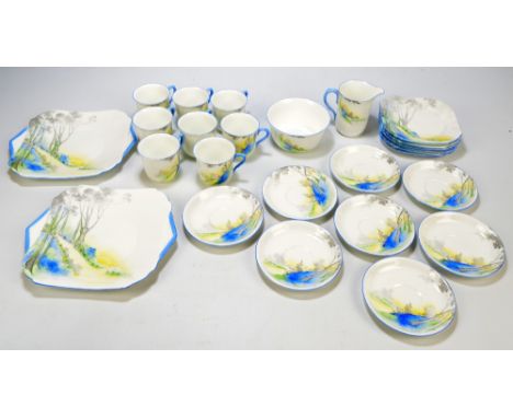 SHELLEY; an eight setting 'Bluebell Wood' pattern tea set, D12108 comprising two bread and butter plates, eight saucers, eigh