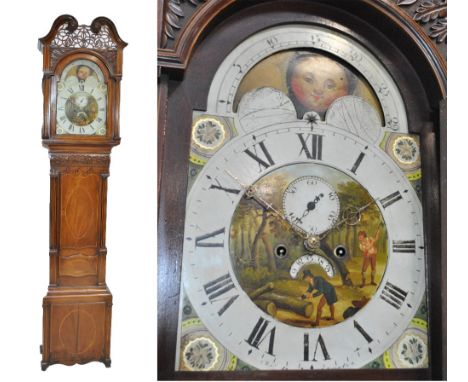 CHARLES DAVIES, LLANGOLLEN; a large 19th century inlaid mahogany eight day longcase clock with pierced and scrolling pediment