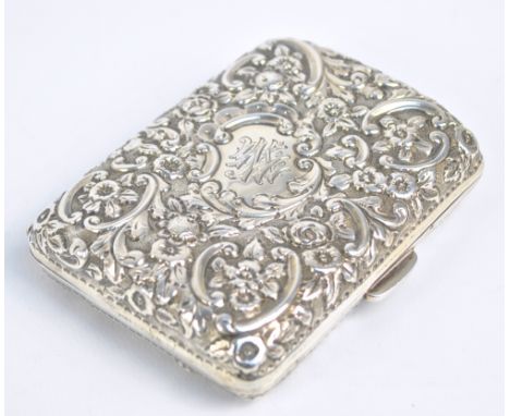 GEORGE NATHAN & RIDLEY HAYES; a Victorian hallmarked silver cigarette case of curved rounded rectangular form overall embosse
