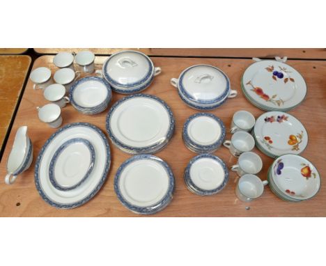 An Aynsley eight setting 'Blue Mist' pattern dinner service comprising six dinner plates, salad plates, side plates, seven so