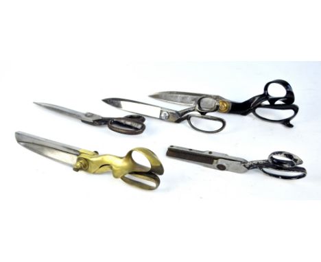 Five pairs of late 19th/early 20th century tailor's scissors by Wilkinson of Sheffield including a pair of pinking scissors, 