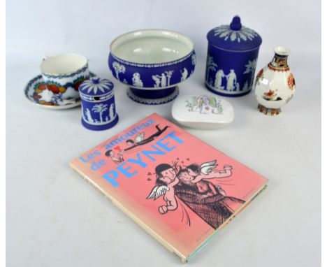 A mixed quantity of ceramic items comprising a large Losel ware cup and saucer in 'Chandos' pattern, a Wedgewood Jasper dip f