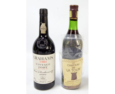 Chateau La Tour; a single bottle of 1975 Bordeaux, label detached but present, and a single bottle of Graham's 1983 port (2).