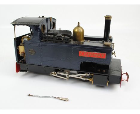 A model 'Conway' steam engine in blue livery with brass and chromium plated fittings, bearing plaque to both sides 'Merlin No