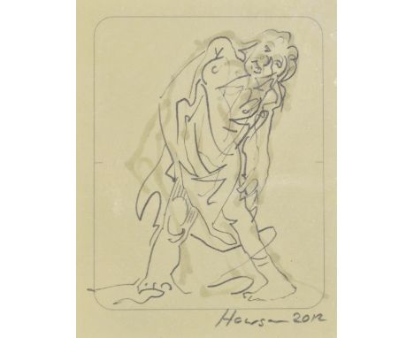 PETER HOWSON OBE (Scottish, born 1958); pencil sketch, untitled, signed and dated 2012, 8 x 7cm, framed and glazed. (D) CONDI