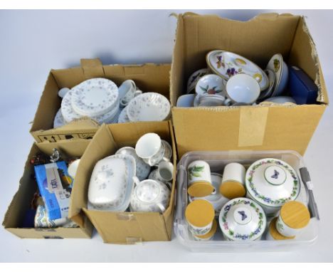 A Wedgwood 'April Flowers' pattern decorated tea and dinner ware, five Minton cups and six saucers, Royal Worcester 'Evesham'