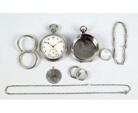 A George V hallmarked silver open face crown wind pocket watch, the white enamel dial set with Arabic numerals, Birmingham 19