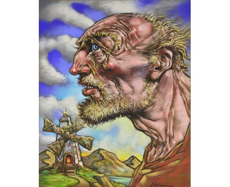 PETER HOWSON OBE (Scottish, born 1958); pastel on paper 'Tilting At Windmills', signed and inscribed verso, 65 x 50cm, unfram