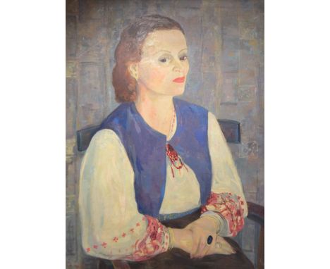 MICHAEL BAXTE; oil on board, portrait study of Daphne Fraenkel, signed lower left, 85 x 60cm, framed, accompanied by a short 
