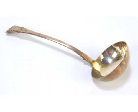 ANDREW WILKIE; a William IV Scottish hallmarked silver King's pattern single struck soup ladle with oval bowl, initialled JN 