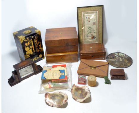 A quantity of mixed collectors' items to include a Victorian writing slope with accessories and instruments including glass i